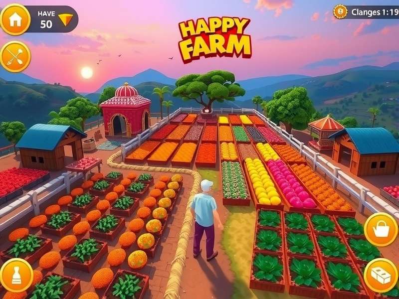 Happy Farm gameplay showing Indian farming landscape